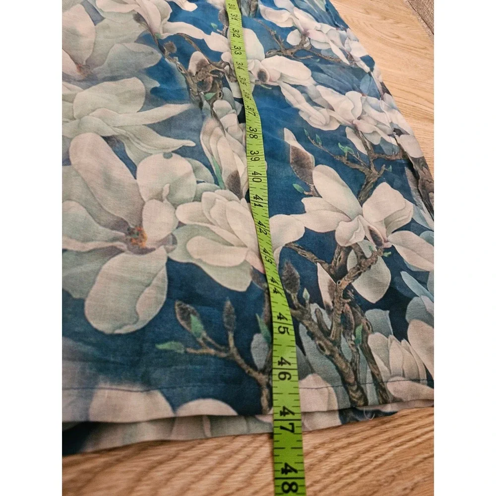 Chinese Style Long Dress with Magnolia Flower Print Blue Size Large High Neck - Picture 5 of 11
